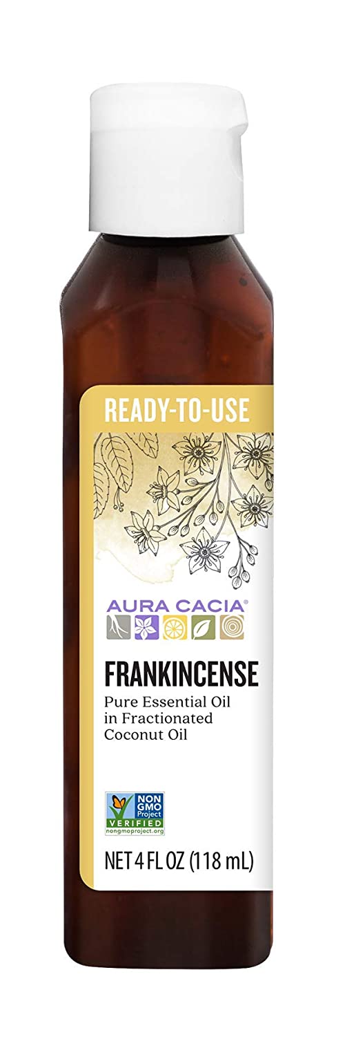 Aura Cacia Ready-to-Use Frankincense Essential Oil in Fractionated Coconut Oil | GC/MS Tested for Purity | 4 fl. oz.